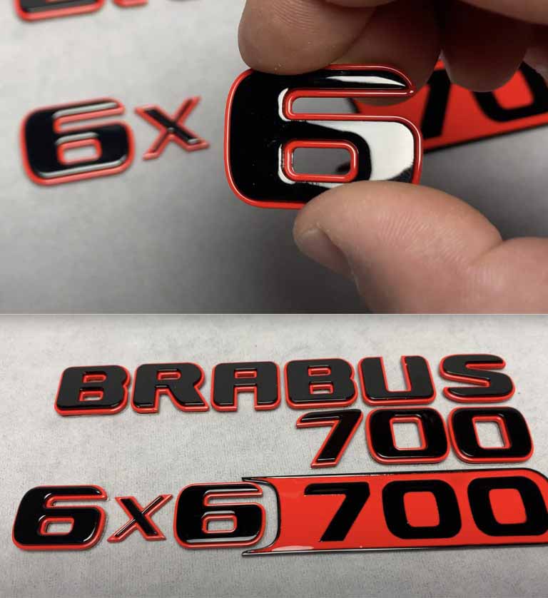 Brabus 700 6x6 badge set in black and red color for Mercedes Benz G-Class