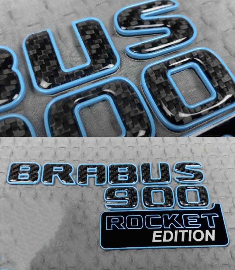 Brabus 900 Rocket Edition badges set with blue trim for Mercedes G Class trunk