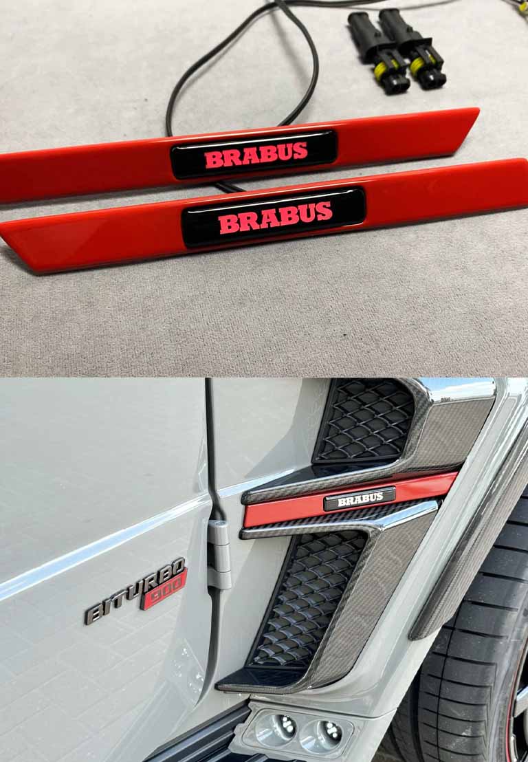 Red fender inserts Brabus logo with LED for Mercedes G Wagon