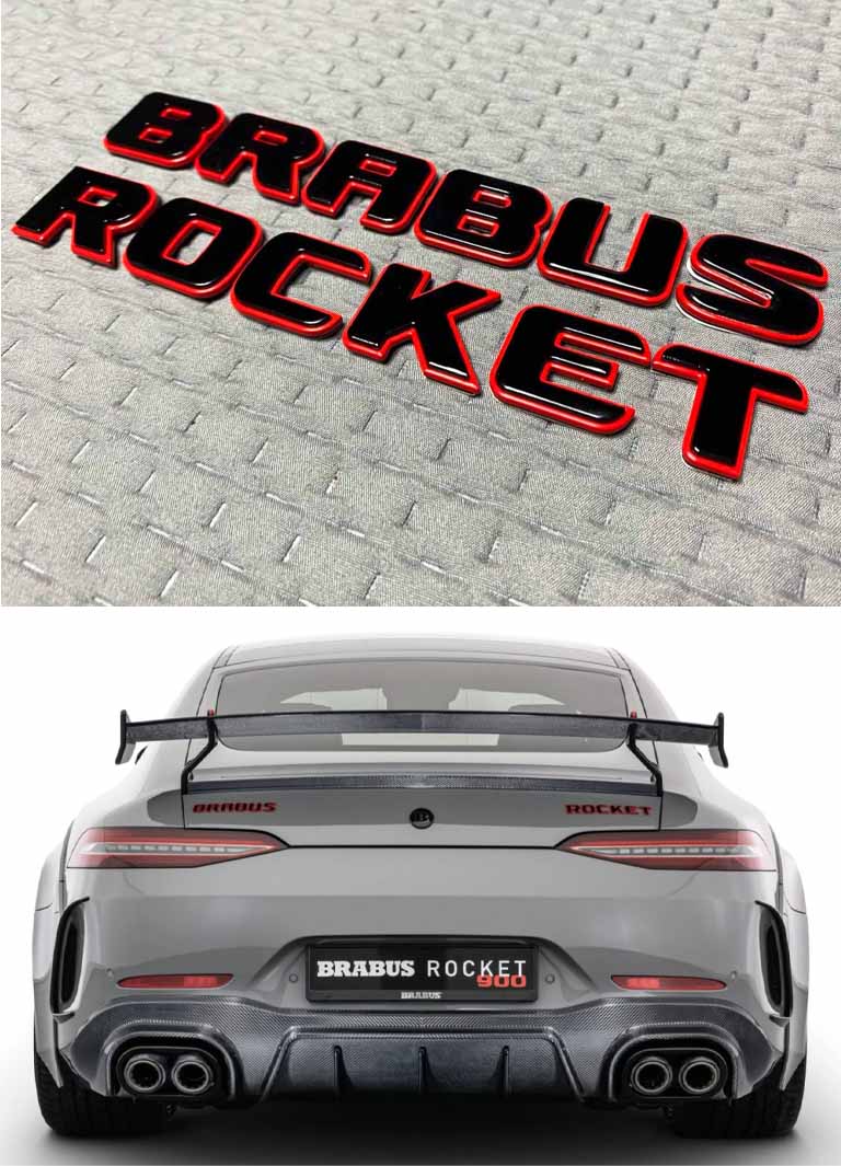 Brabus GT 900 Rocket Emblem Badge X290 GT Class Brabus Rocket badge in black color with red trim for Mercedes GT trunk