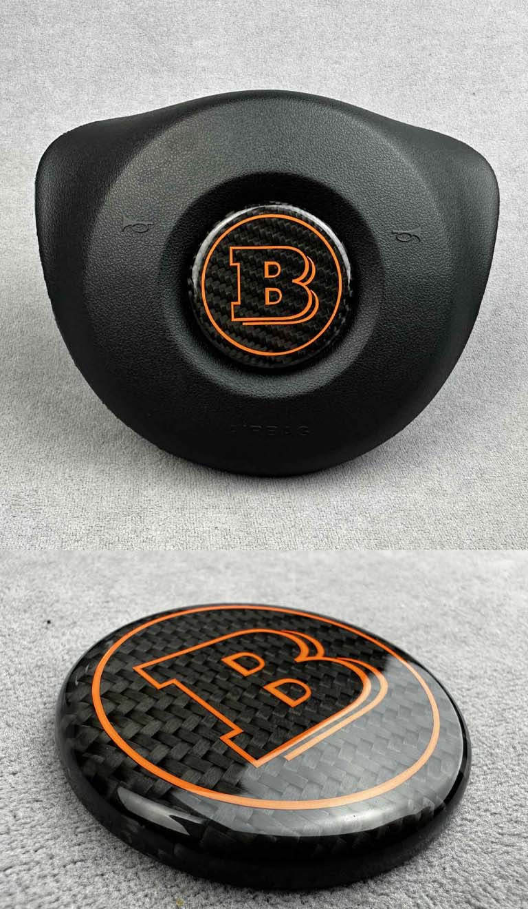 Carbon fiber Steering wheel airbag Brabus logo in orange color for Mercedes Benz
