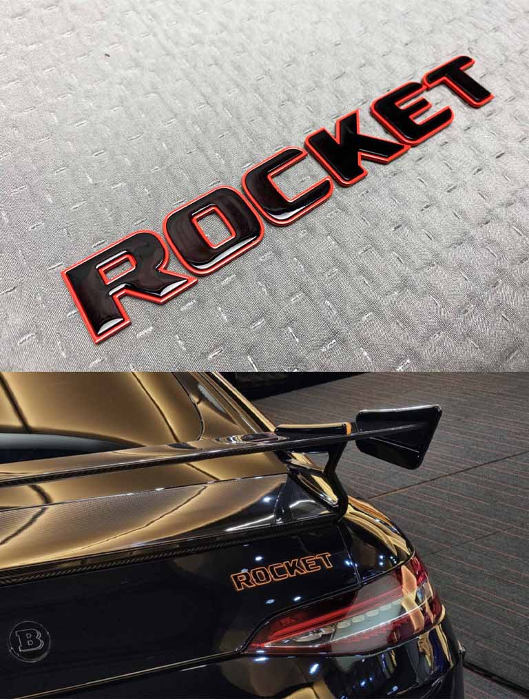 Rear badge Rocket in black with red border for Mercedes-Benz