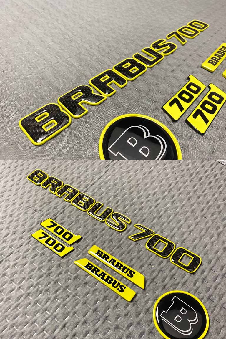 Yellow Brabus 700 carbon badge kit for Mercedes G Class
