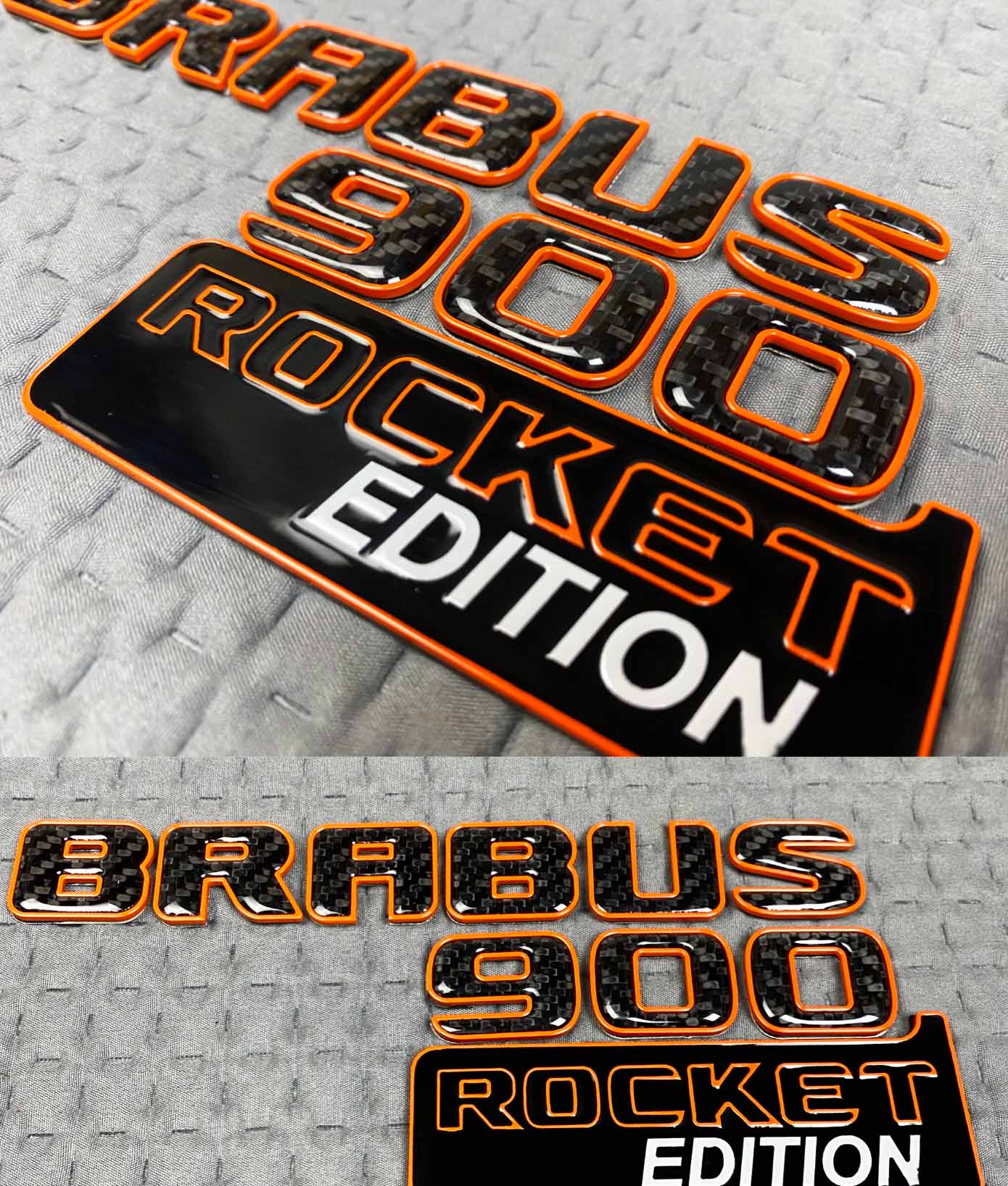 Carbon Brabus 900 Rocket Edition logo with orange trim for Mercedes G Class trunk