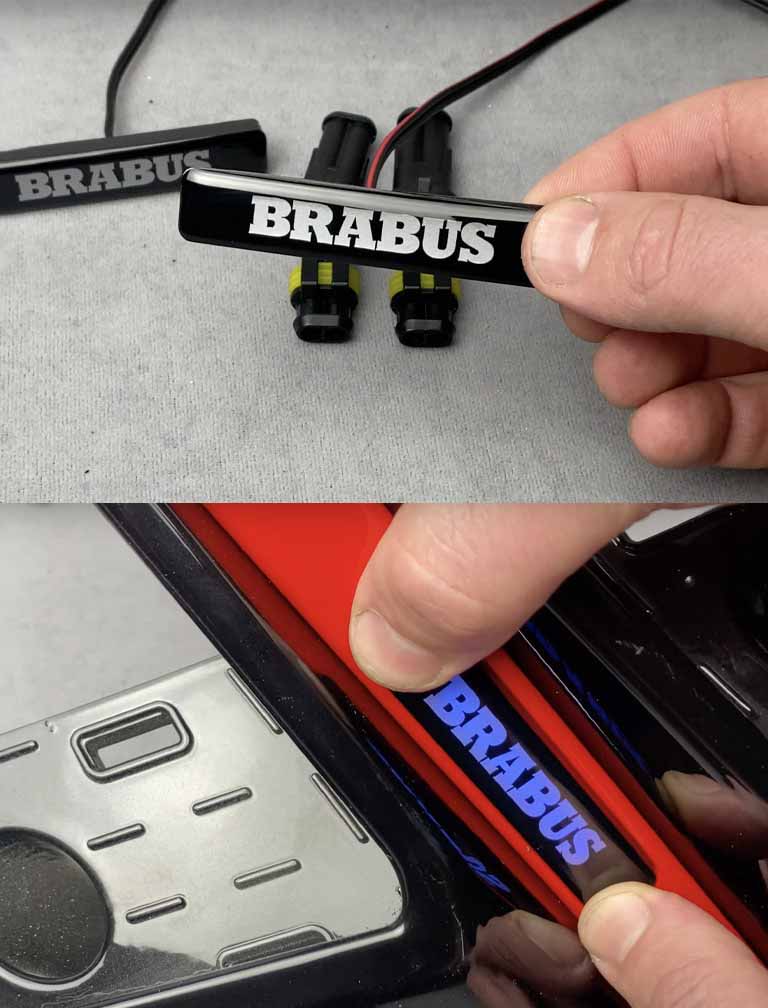 Blue inserts with Illumination badge Brabus for Mercedes fenders