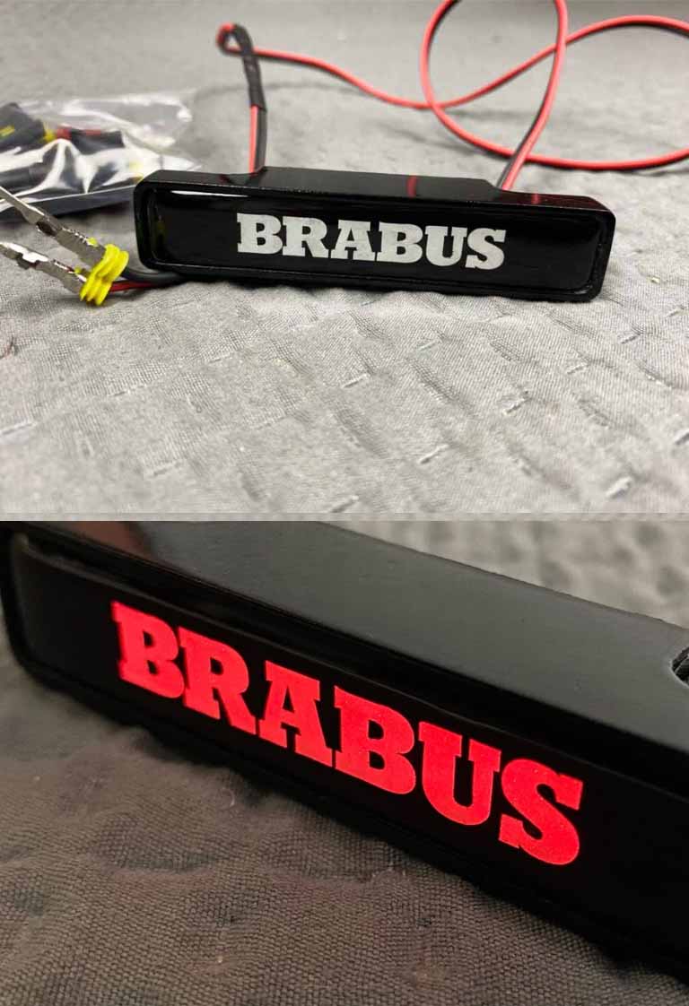 Red Brabus badge LED on front car grill for Mercedes