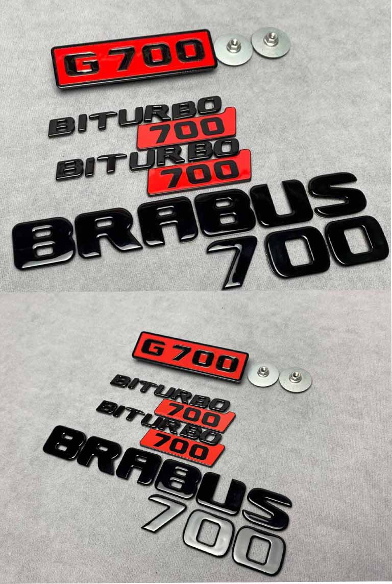 Brabus Biturbo G700 emblems kit in black and red color for Mercedes G-Wagon