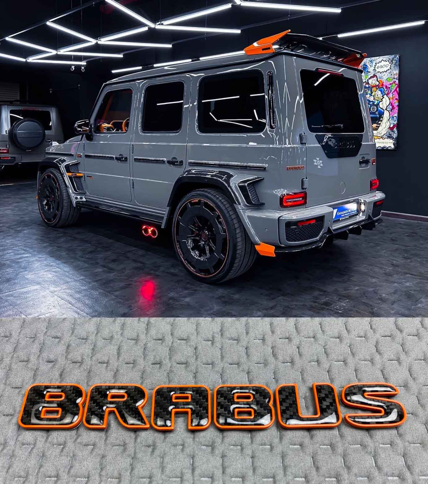Carbon fiber rear Brabus badge with orange trim for Mercedes Benz G Class
