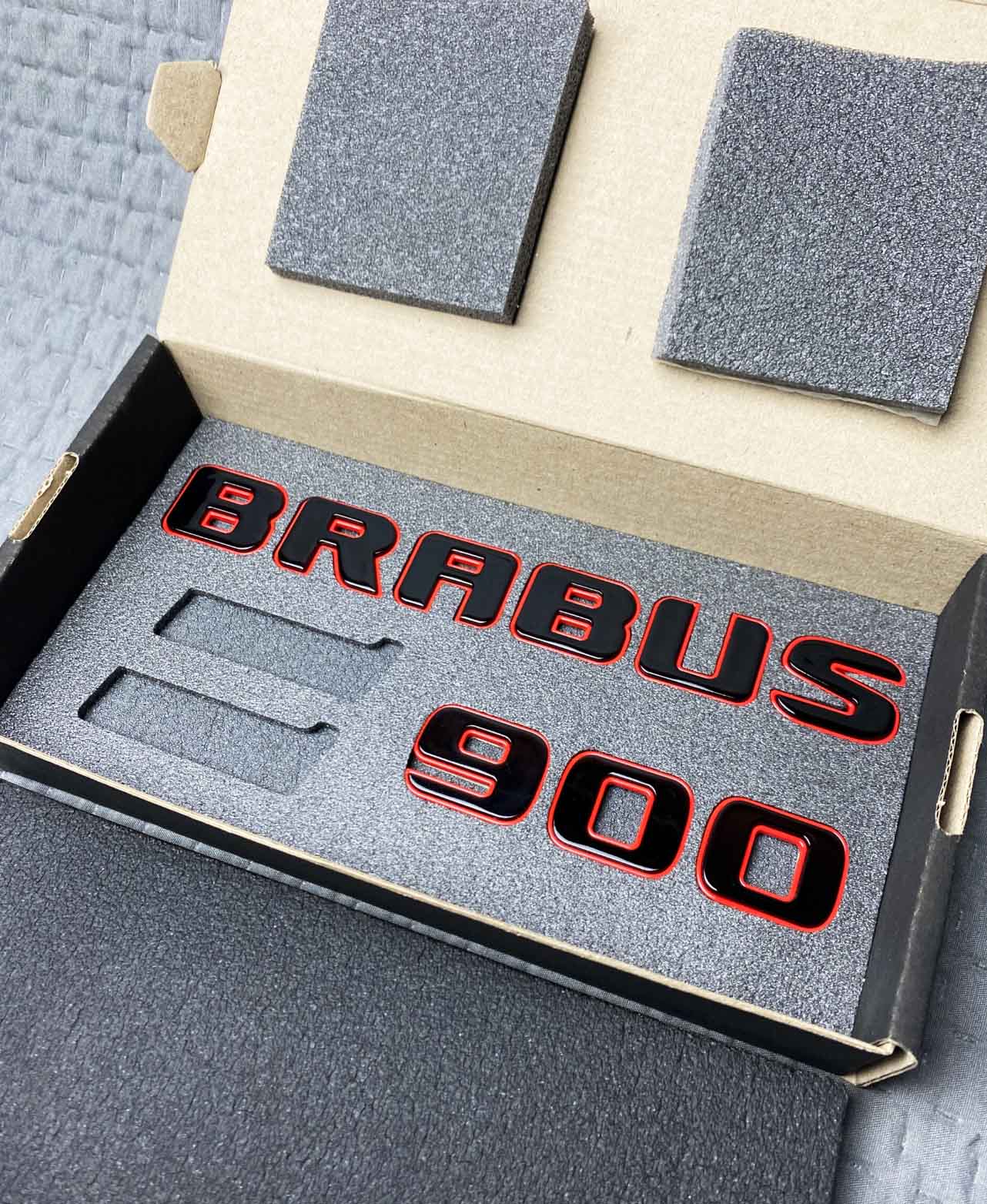 Brabus 900 metallic tail badge with red trim for Mercedes G Wagon trunk