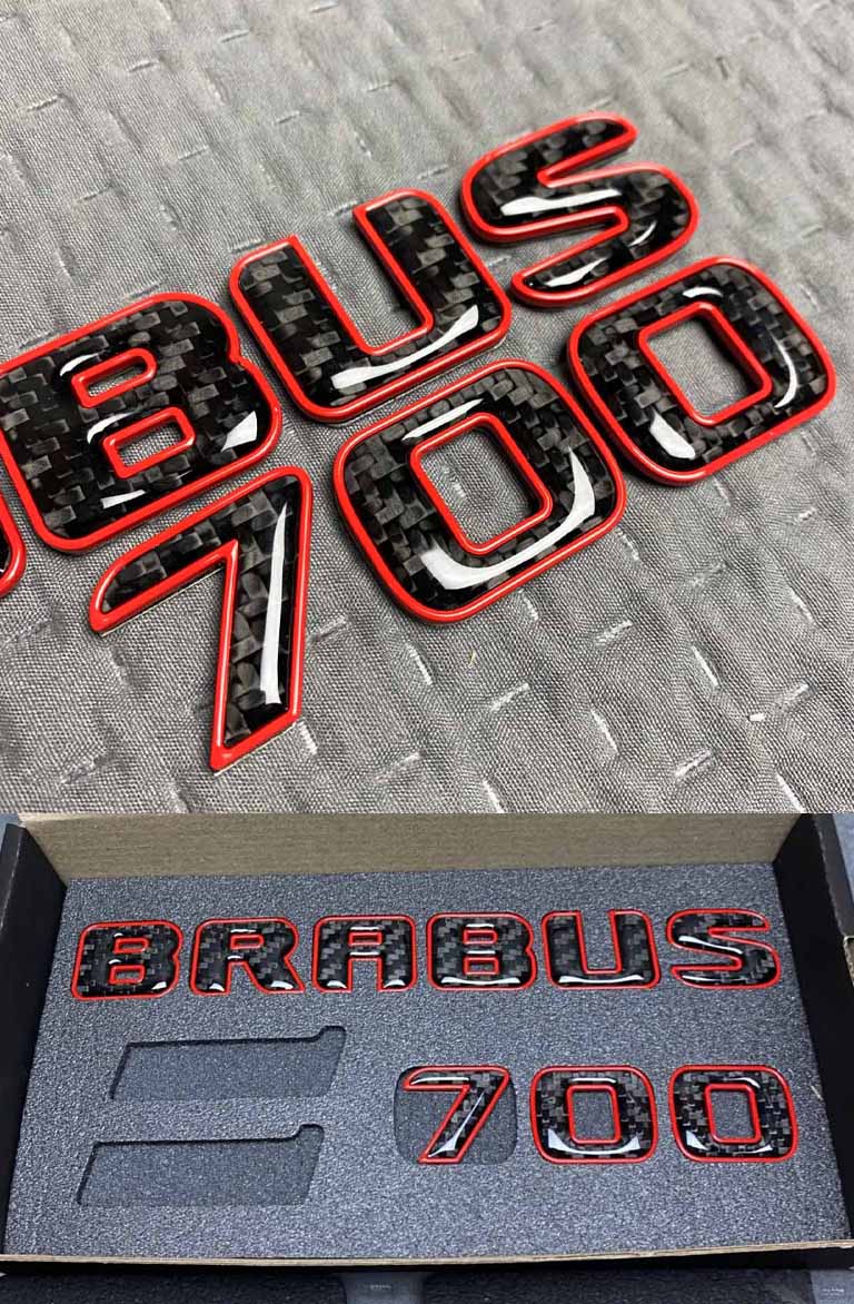 Tail Brabus badges 700 carbon letters with red trim