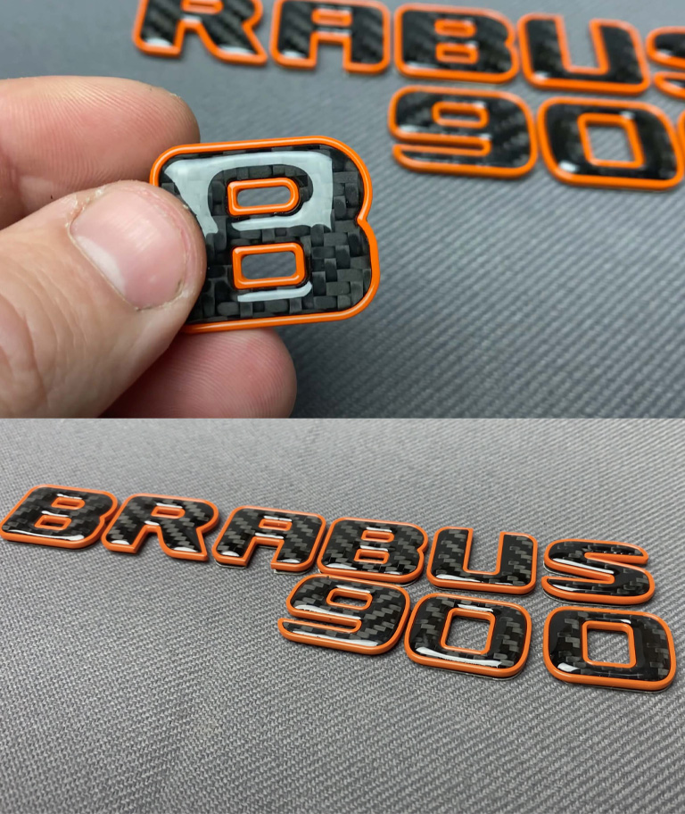 Brabus 900 Carbon fiber and Orange trim logo for Mercedes G Class trunk