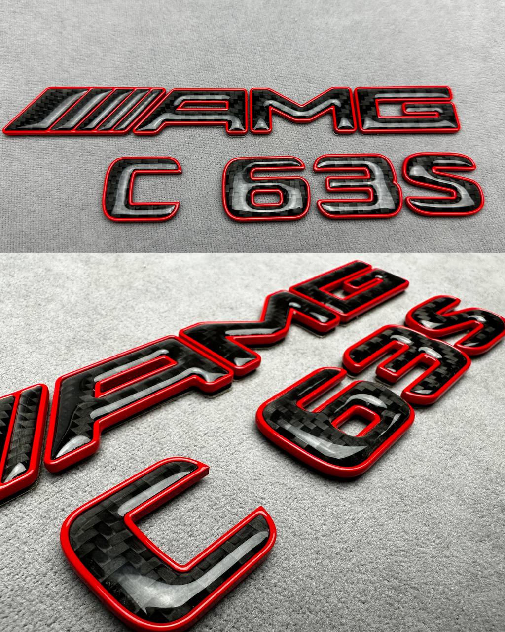 Mercedes AMG C 63 S carbon badge with red trim