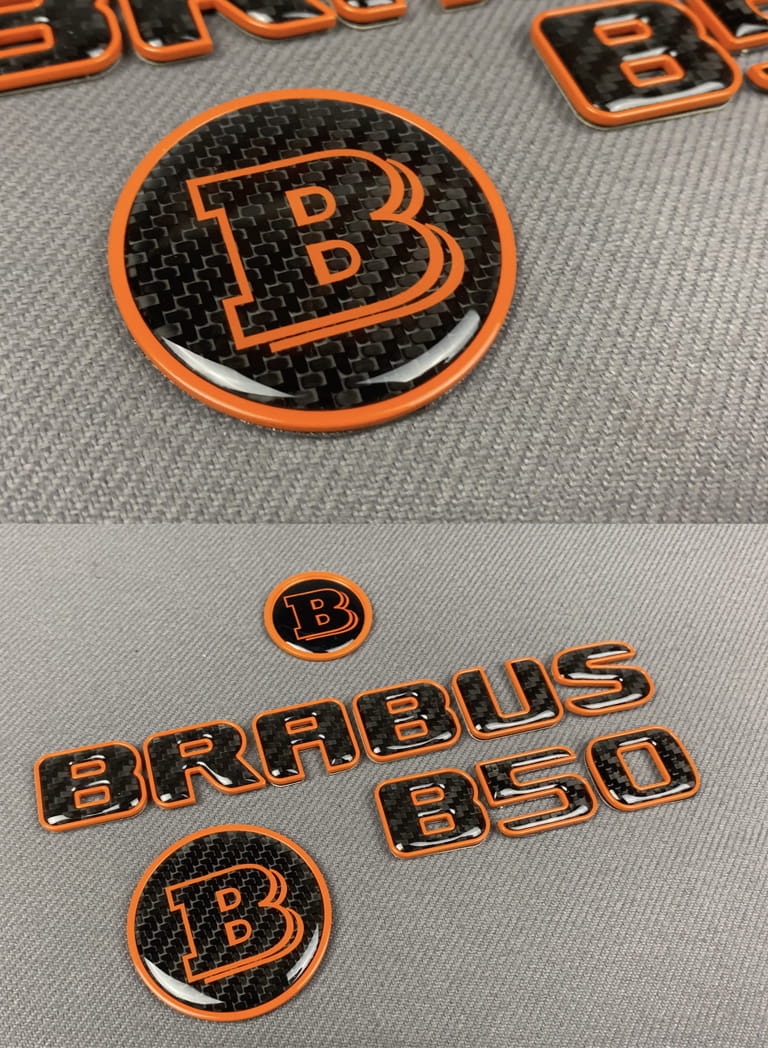 Brabus B50 badge set carbon fiber + metal logos for Mercedes C and S-Class