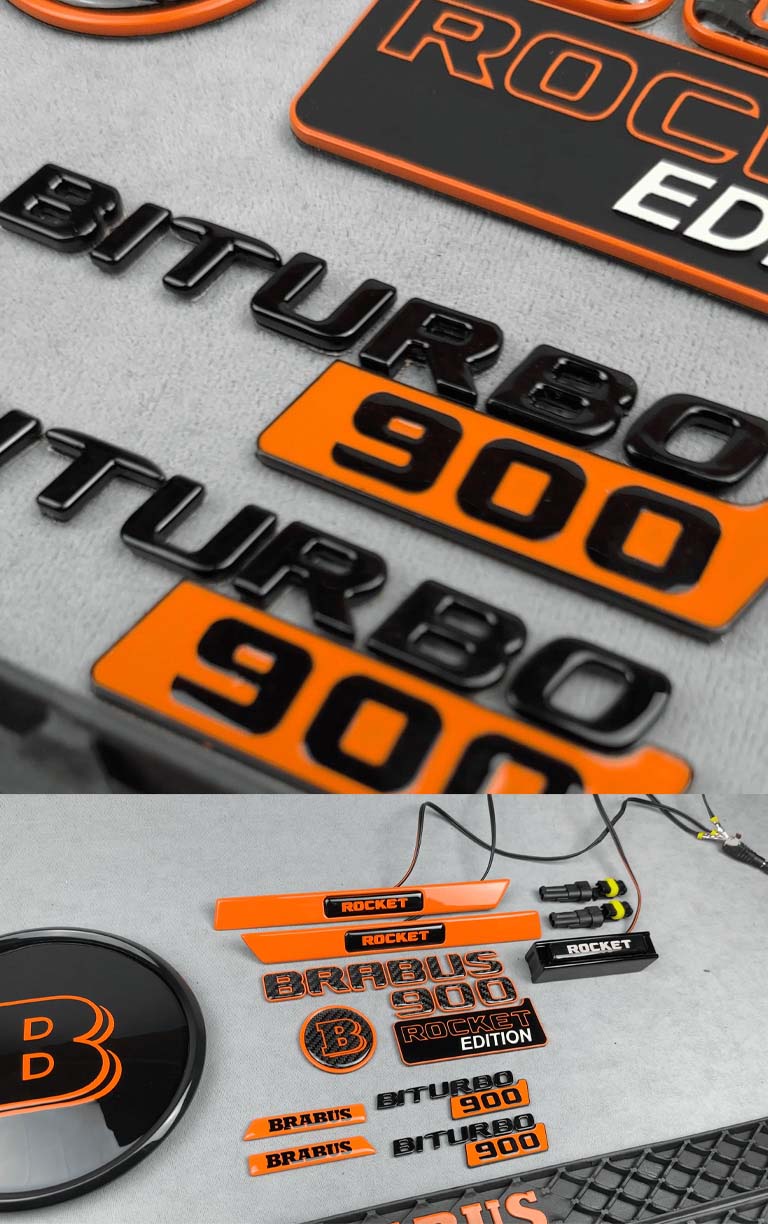 Brabus full set badges Rocket Edition in orange color