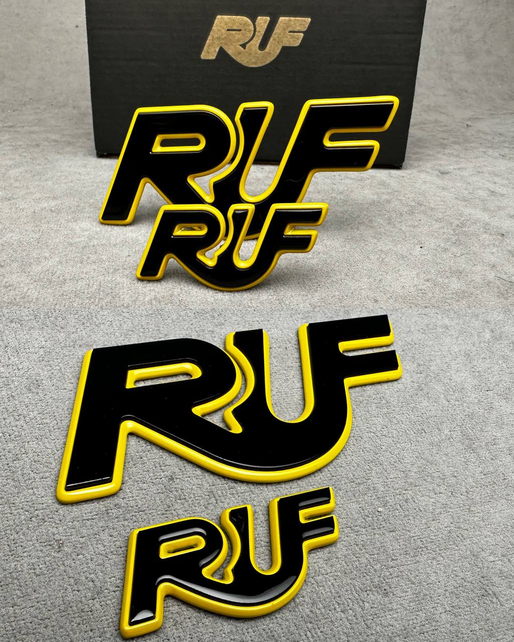 2025-04-25-13.04.22-optimized RUF Emblems Porsche Style Yellow and Black Logo Metal Badges Set For Porsche 911 997 996 993 964 930 Turbo - Image 1