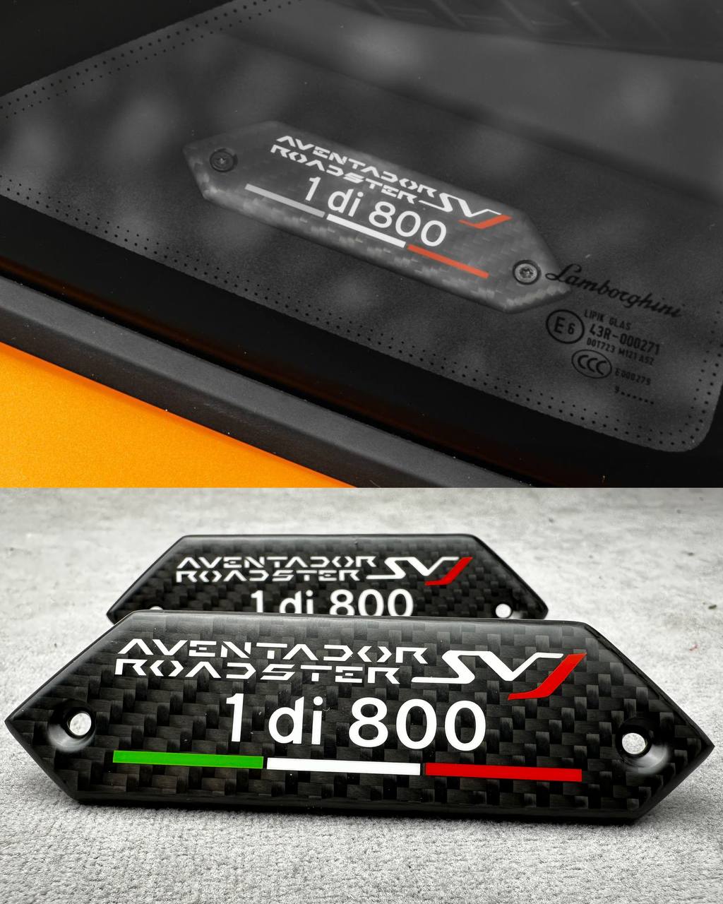 Lamborghini Emblems Aventador SV 1 di 800 in the door card Carbon Fiber 1 Lamborghini Emblems Aventador SV 1 di 800 in the door card Carbon Fiber - Image 1