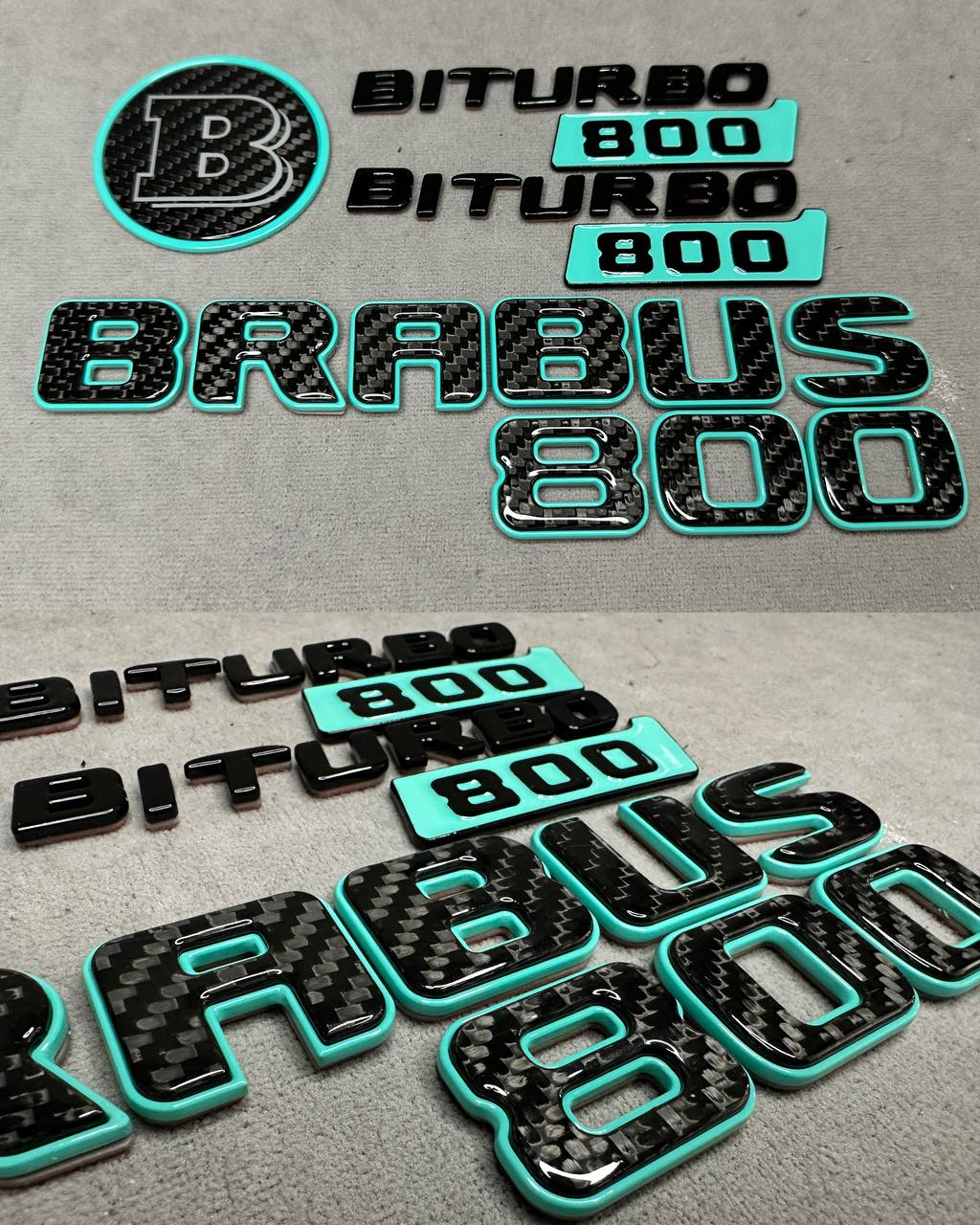 Brabus biturbo 800 Emblem Logo Set Tiffany and Carbon for Mercedes Benz G Class - Image 1
