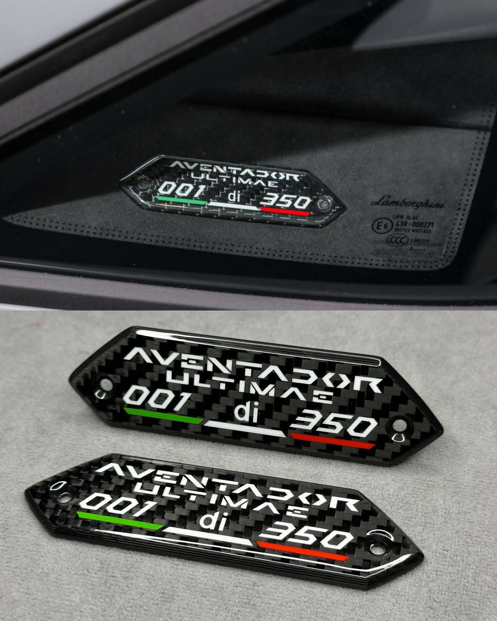 Lamborghini Carbon Fiber Emblems Aventador Ultimle 001 di 350 in the door card - Image 1