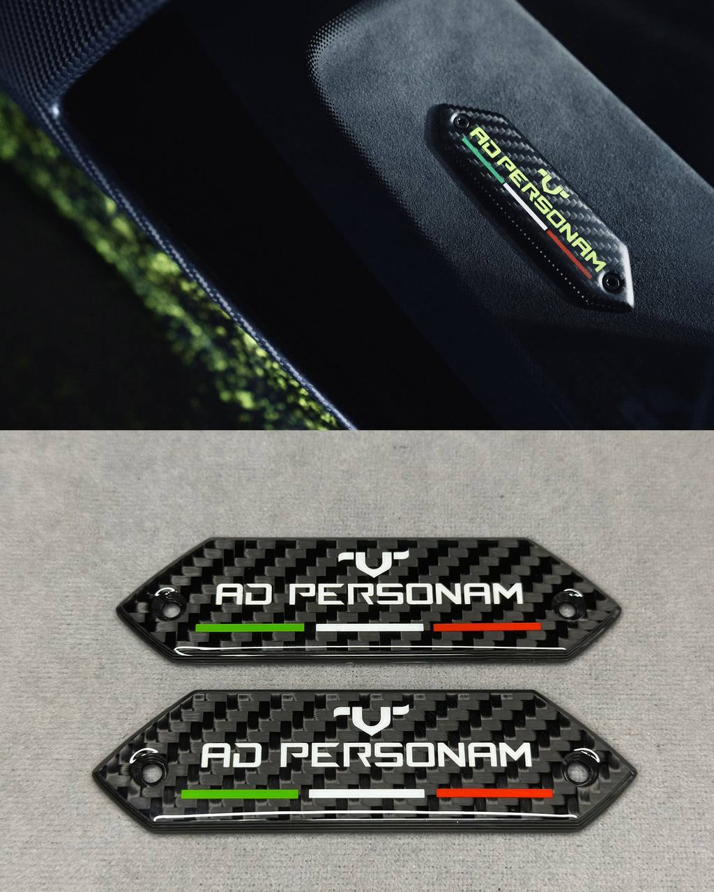 Lamborghini Emblems Aventador AD PERSONAM in the door card Carbon Fiber - Image 1
