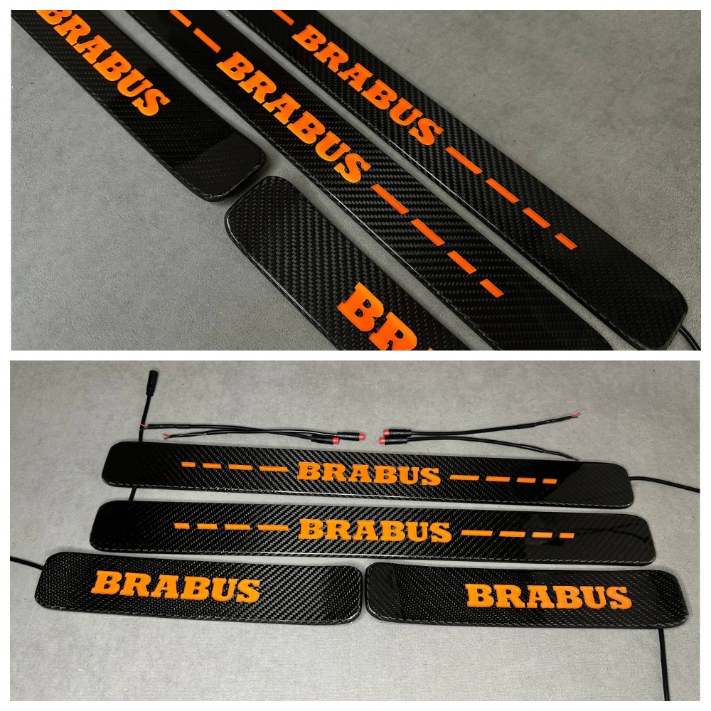 door sills carbon orange Brabus Carbon Door Sills LED for Mercedes G Class W463A W464 W465 G63 G500 Orange Illuminated Plates 2018+ - Image 1