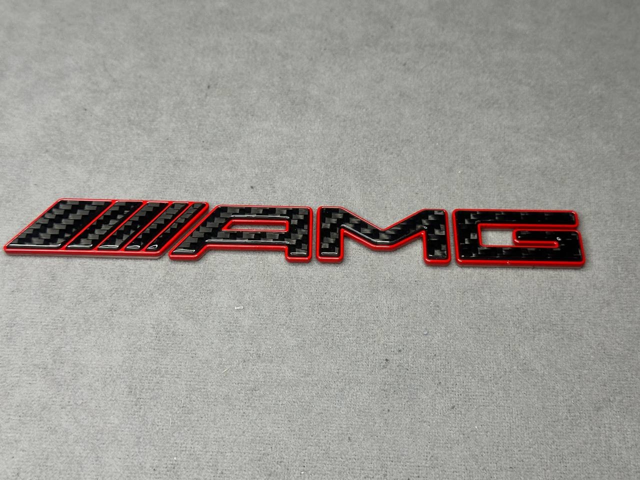 AMG Brabus style Emblem Carbon fiber Red Badge Trunk lid Mercedes - Image 1